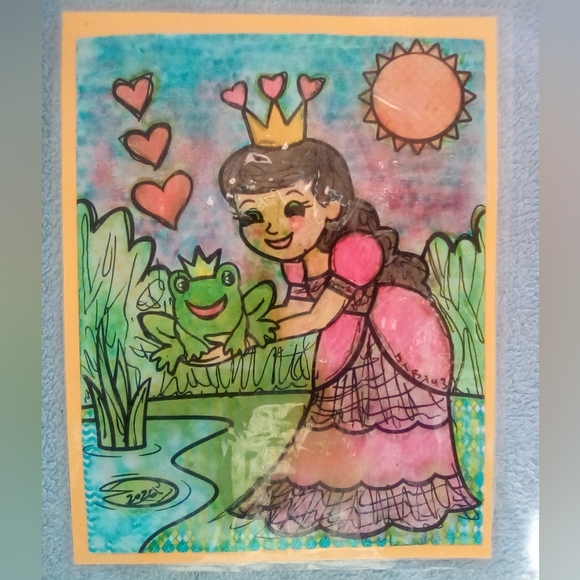 🎨Frog & Slimed Princess Watercolor Painting Art🖼